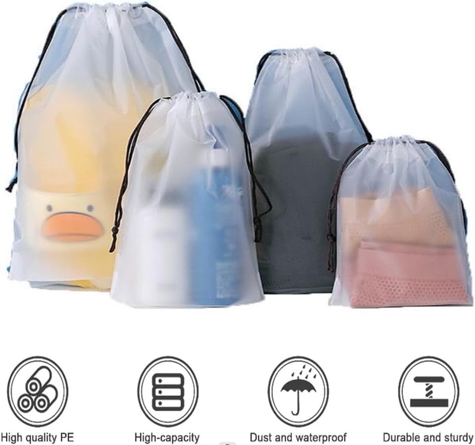 Translucent Travel Drawstring Bags Reusable Large Shoes Bags Organizers Storage Pouch Waterproof Durable Dust Bags with Rope 15.7 x 11.8 inches (50 Pack)