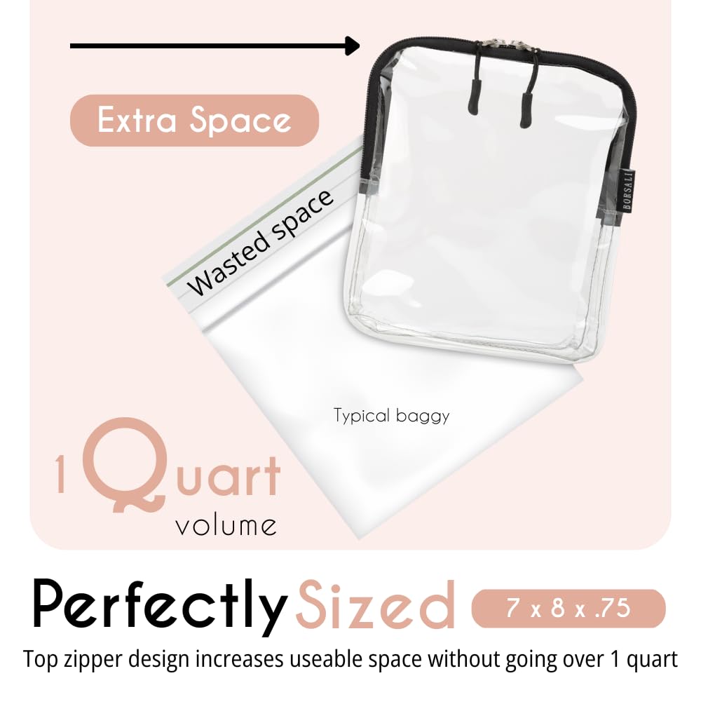 TSA Approved Toiletry Bag - Clear Quart Size for 3-1-1 LIquids - 4 Pack