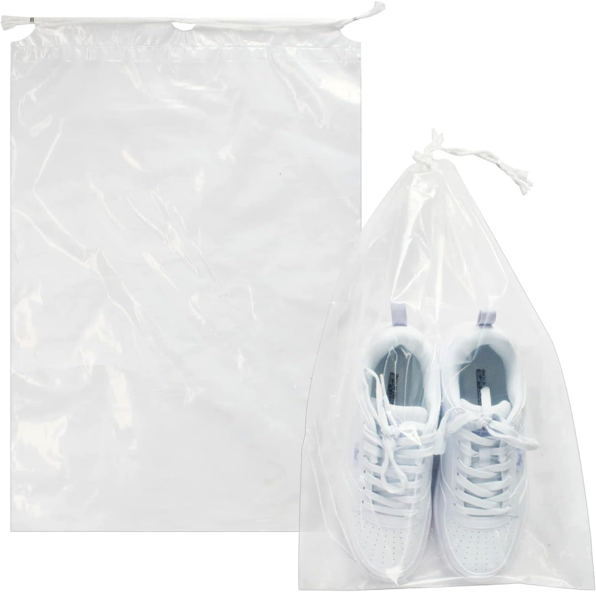 100 Pack 12x18 inch Plastic Drawstring Bags Transparent Shoe Bags