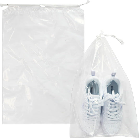 100 Pack 12x18 inch Plastic Drawstring Bags Transparent Shoe Bags
