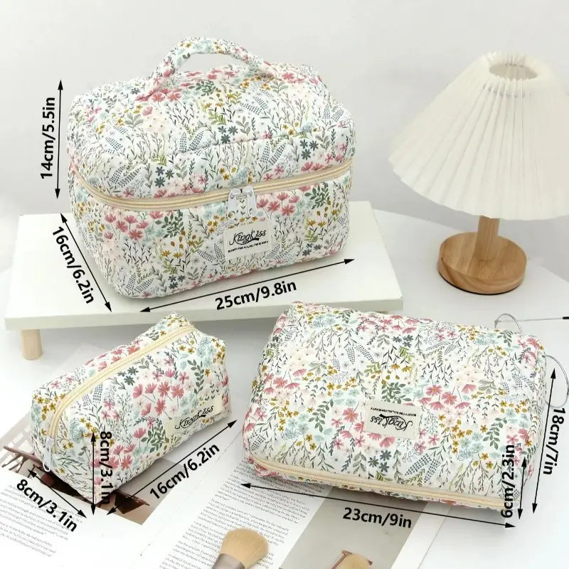 3‑Pack Floral‑Pattern Makeup Bag Set, Large‑Capacity Zipper Travel Cosmetic Pouches, Portable Makeup Organizer for Toiletries