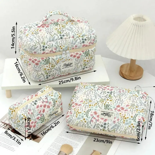 3‑Pack Floral‑Pattern Makeup Bag Set, Large‑Capacity Zipper Travel Cosmetic Pouches, Portable Makeup Organizer for Toiletries