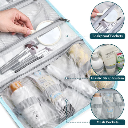 PAVILIA Hanging Toiletry Bag Men Women, Travel Kit Foldable Large Toiletries Organizer, Roll up Cosmetics Makeup Bag Accessories, Waterproof Essentials Dopp Case