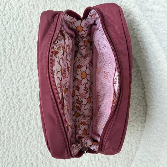 COZYLOUCIA Small Makeup Pouch with Floral Interior - Compact Makeup Storage Organizer, Mini Travel Products, Airplane Travel Accessories, Toiletry Bag, Gifts for Women, BackToSchool