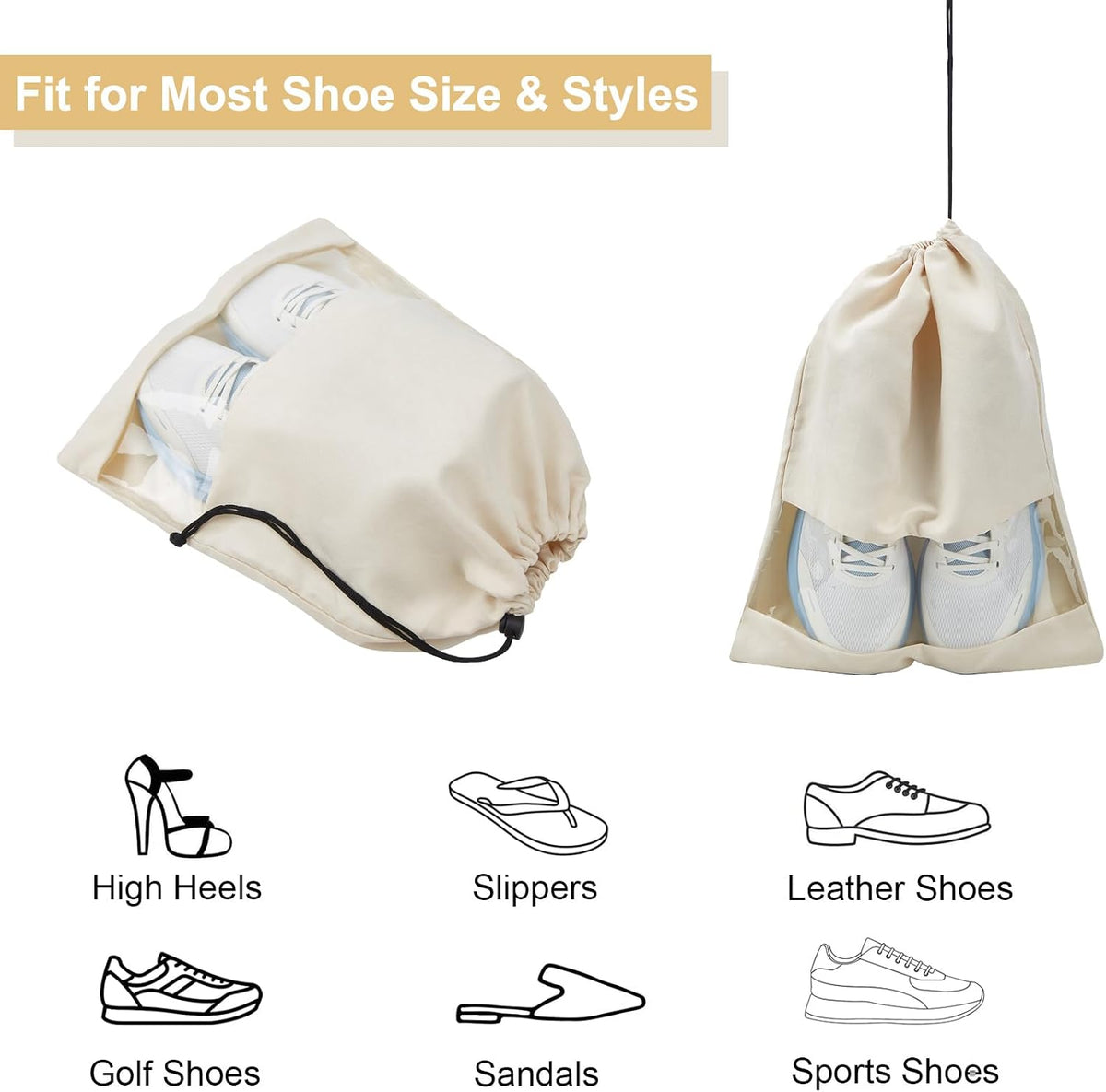 4 Pcs Shoe Bags for Travel with Clear TPU Window & Drawstring Closure