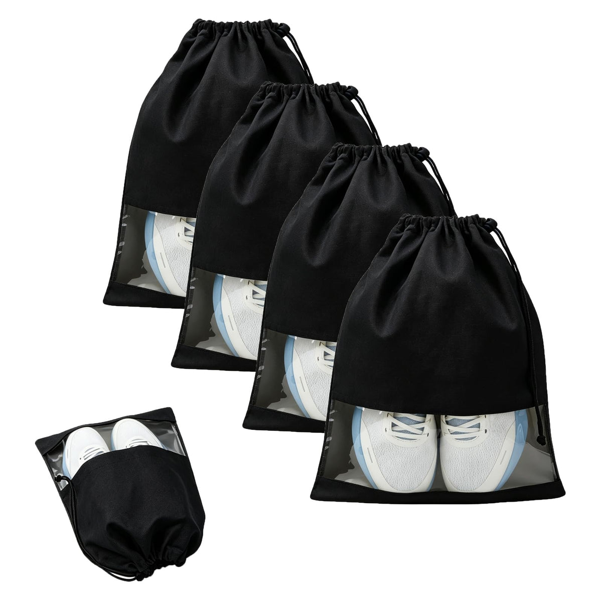 4 Pcs Shoe Bags for Travel with Clear TPU Window & Drawstring Closure