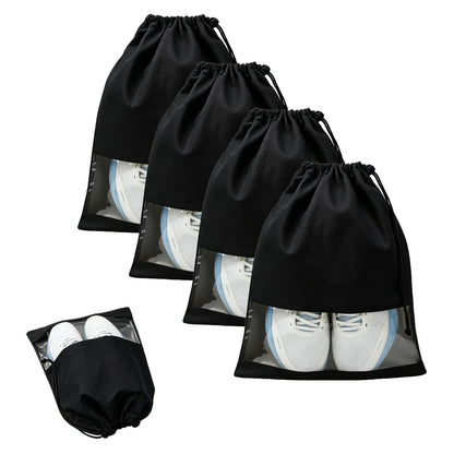 4 Pcs Shoe Bags for Travel with Clear TPU Window & Drawstring Closure