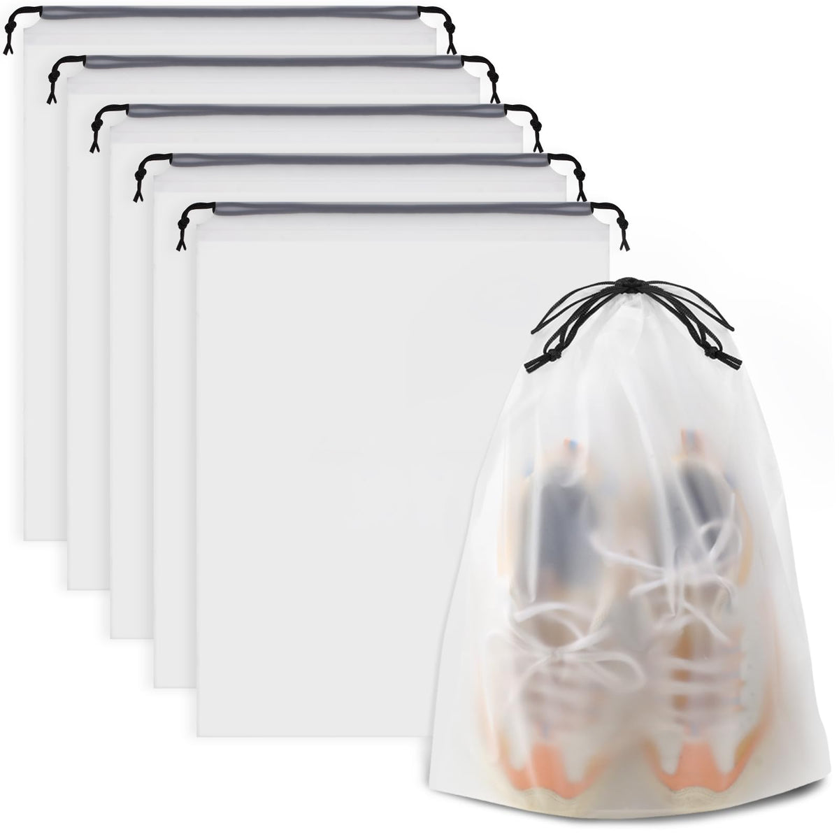 Black Travel Shoe Bags - 5 Pcs Non-Woven Packing Bags with Clear Window
