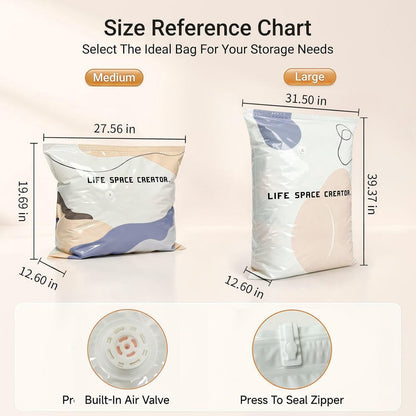 No Pump Vacuum Storage Bags,2026 New No Pump Large Vacuum Storage Compression Bags,Thick and Airtight Reusable Organizer Suitable for Clothes, Blankets, Bedding, Travel, and Closet Storage (3, Medium)