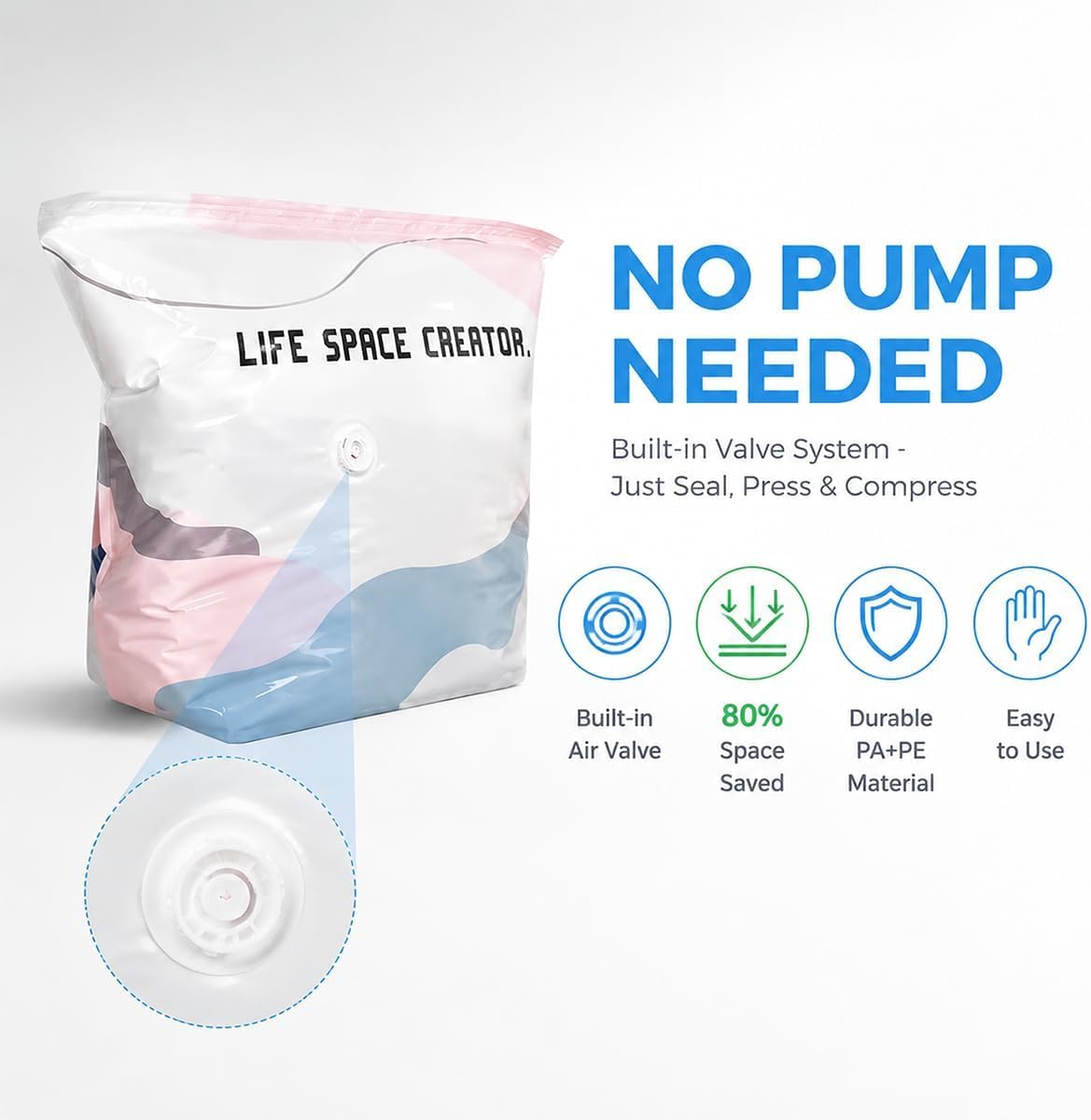 Better Life Space Bags, No Pump Vacuum Storage Bags for Clothes, Bedding & Comforters, Cube Compression Bags, 31 x 39 x 15 in, 2 Pack