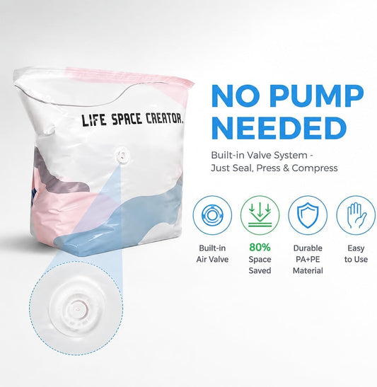 Better Life Space Bags, No Pump Vacuum Storage Bags for Clothes, Bedding & Comforters, Cube Compression Bags, 31 x 39 x 15 in, 2 Pack