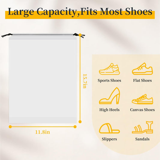 Shoe Bags for Travel, 15 Pack Clear Drawstring Bags for Packing