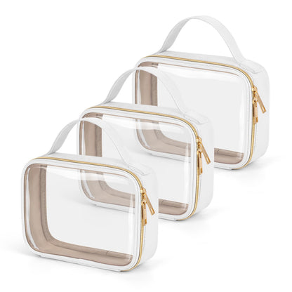 Wedama TSA Approved Toiletry Bag, 3 Pack Clear Makeup Bags with Handles, Quart Size Clear Toiletry Bags, PVC Cosmetic Bags for Women and Men, Carry on Airport Airline Compliant Bag, Black