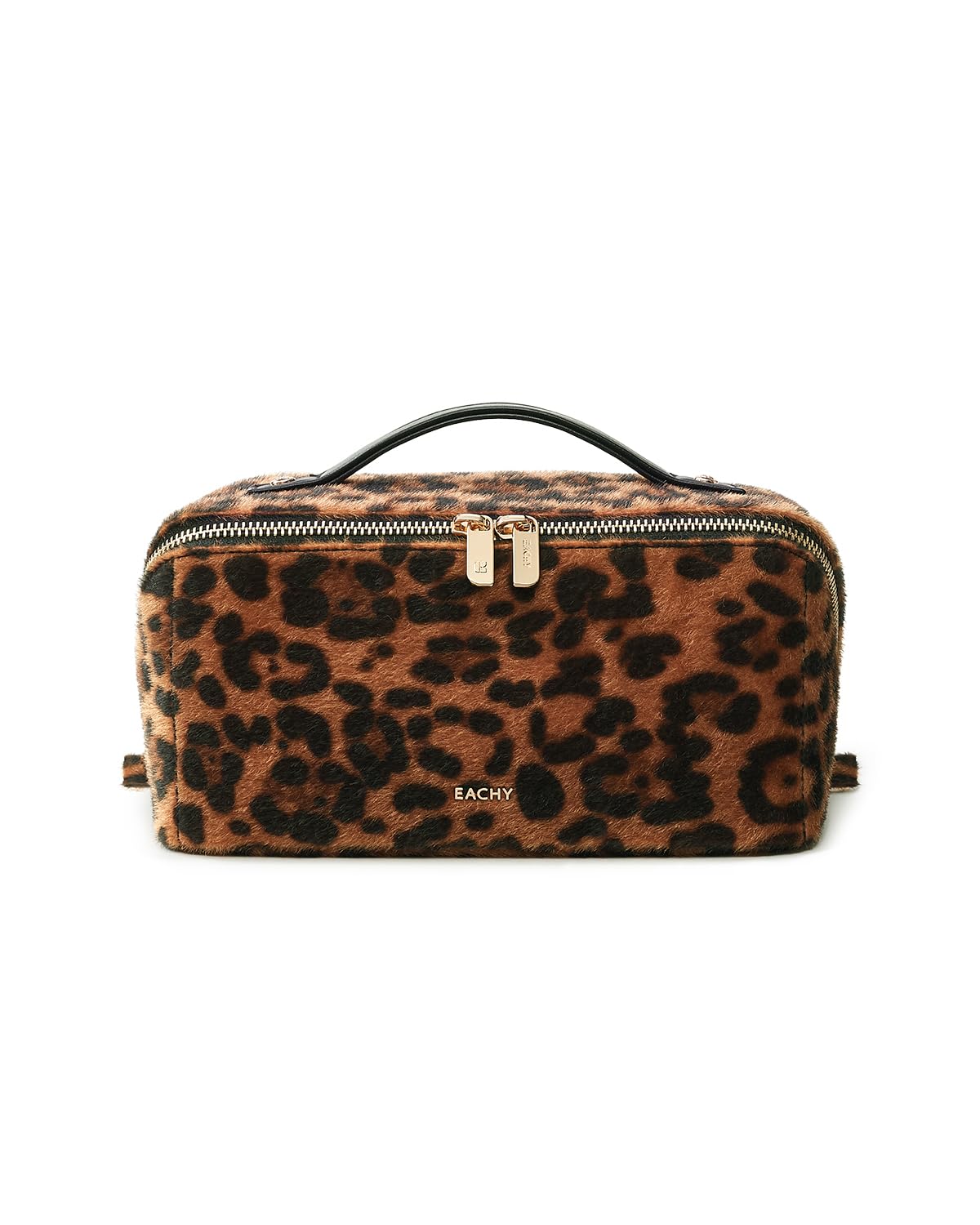 EACHY Travel Makeup Bag for Women, PU Leather Cosmetic Bag, Brown, Medium