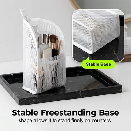 Standing Toiletry Bag, 2026 Upgrade Mesh Large Capacity Cosmetic Waterproof Bag, Portable Lightweight Travel Toiletry Bag Water Resistant Toiletries Storage Bag (White+Black 2Pack)