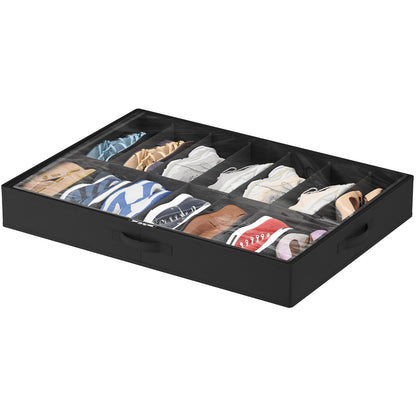 Lifewit Under Bed Shoe Storage Organizer 2 Pack(12 Shoes Cells), 4.3 Inches Profile Fabric Shoes Container Box with Clear Cover, Foldable Storage Bag with 2 Handles, Fits 12 to 24 Pairs