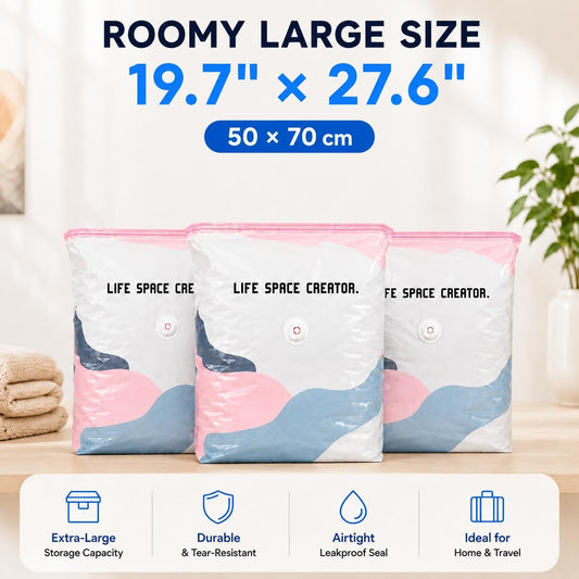 3 PCS No Pump Vacuum Storage Bags, Cube Compression Bag for Clothes