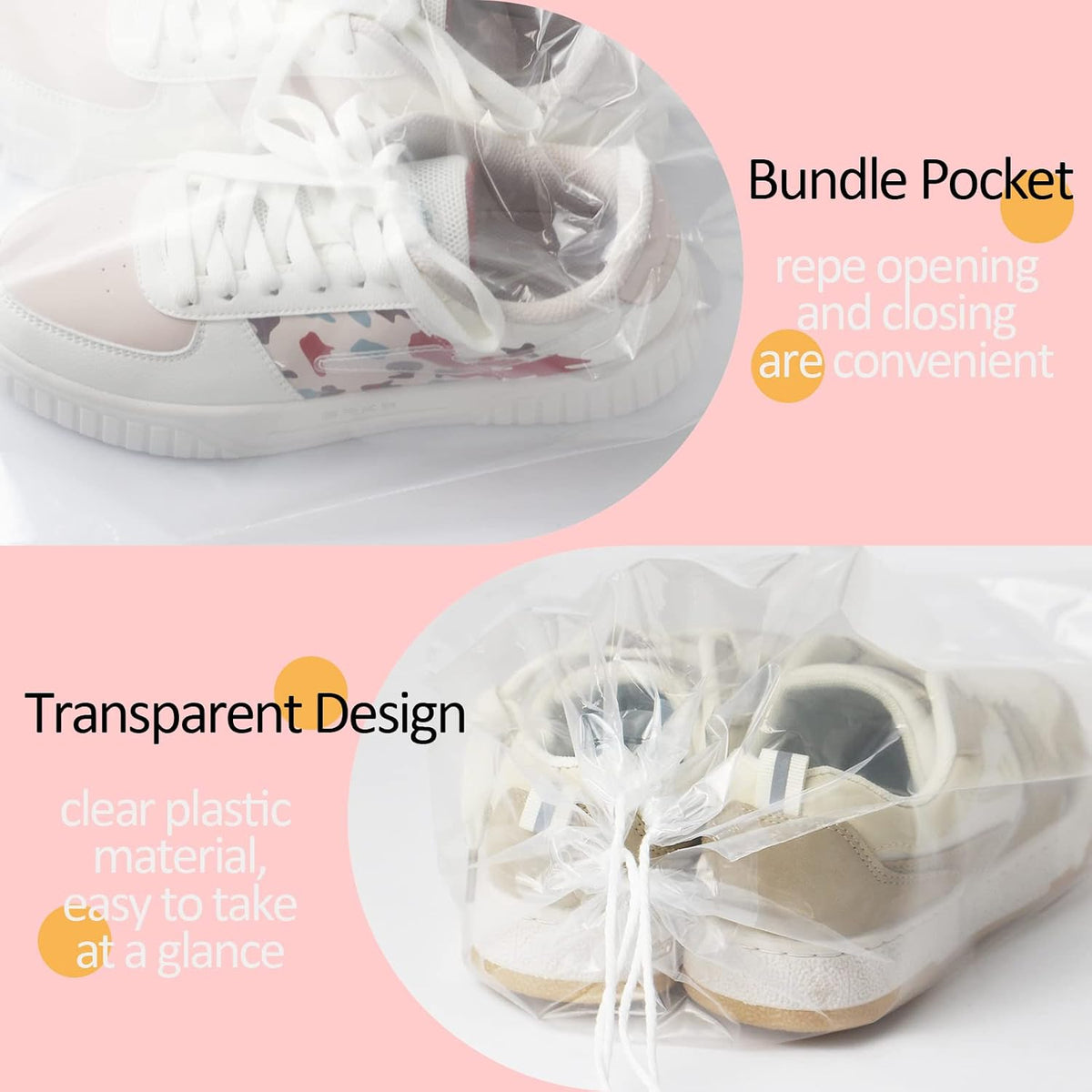 100 Pack 12x18 inch Plastic Drawstring Bags Transparent Shoe Bags