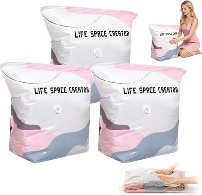 3 PACK No-Pump Vacuum Storage Bags, Cube Compression Life Space Saving Storage Bags, No-Pump 3D Large Vacuum Storage Compression Bag for Clothes and Bedding (27.6" × 19.7" × 12.5")