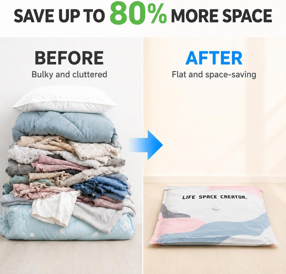3 PCS No Pump Vacuum Storage Bags, Cube Compression Bag for Clothes