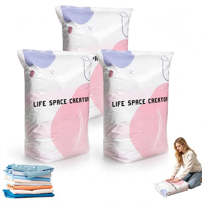 3PC Vacuum Storage Bags for Clothes, Cube Vacuum Seal Bags, No Pump, Press & seal, Needed Airtight Storage Bags for Clothing, Bedding, Quilts, Closet Home Organization (Medium)