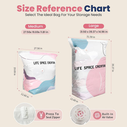 2PCS No Pump Vacuum Storage Bags, No Pump Large Vacuum Storage Compression Bags, Thick Airtight Reusable Organizer for Clothes Comforters Travel Moving Closet Storage (M+L)