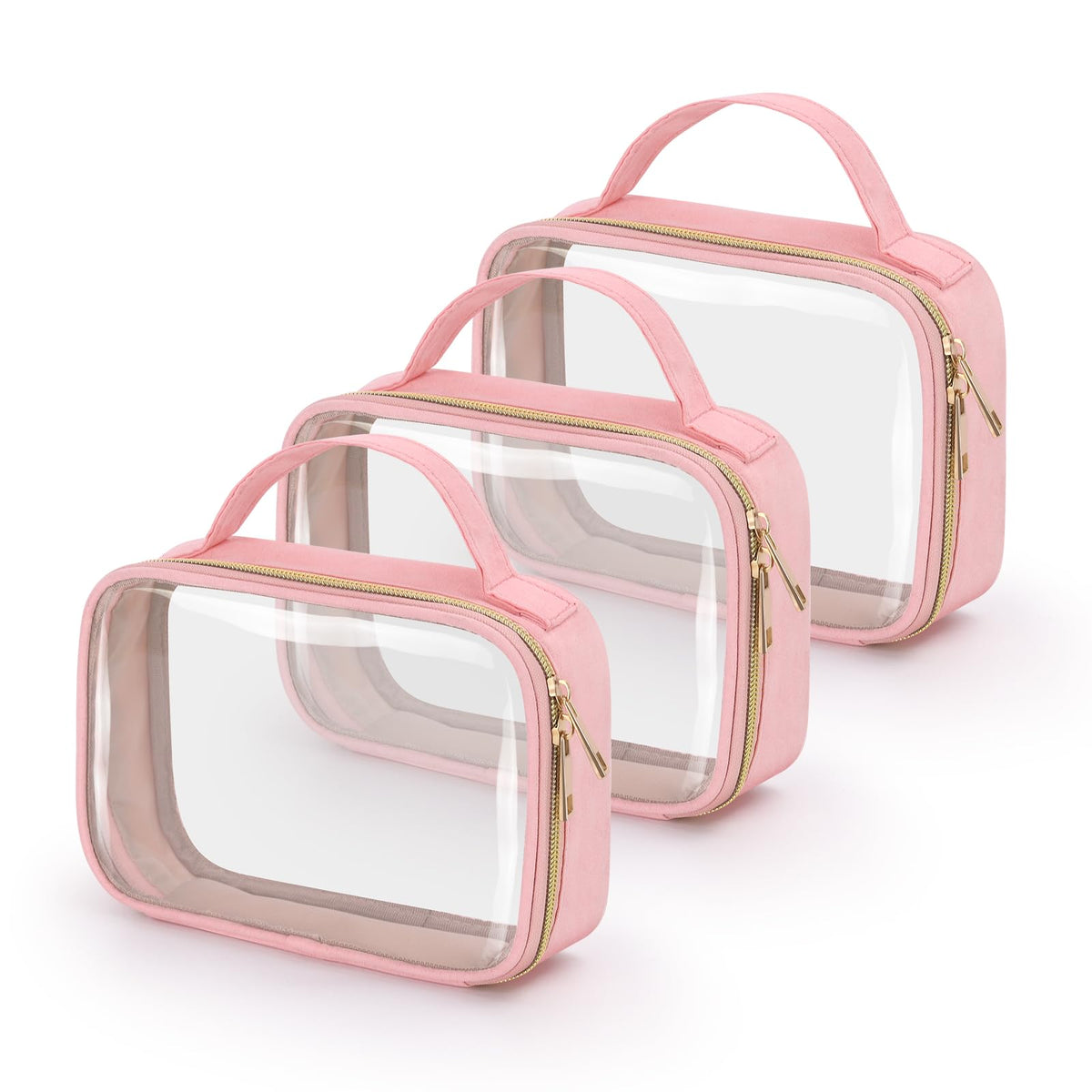 Wedama TSA Approved Toiletry Bag, 3 Pack Clear Makeup Bags with Handles, Quart Size Clear Toiletry Bags, PVC Cosmetic Bags for Women and Men, Carry on Airport Airline Compliant Bag, Black