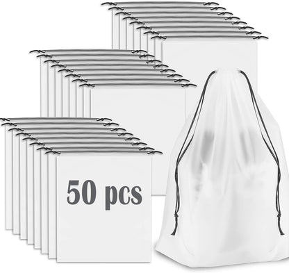 Translucent Travel Drawstring Bags Reusable Large Shoes Bags Organizers Storage Pouch Waterproof Durable Dust Bags with Rope 15.7 x 11.8 inches (50 Pack)