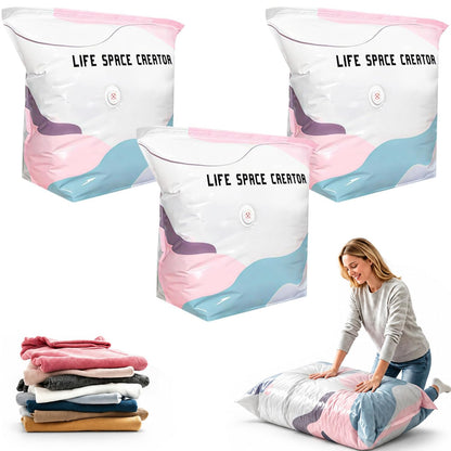 No Pump Vacuum Storage Bags,2026 New No Pump Large Vacuum Storage Compression Bags,Thick and Airtight Reusable Organizer Suitable for Clothes, Blankets, Bedding, Travel, and Closet Storage (3, Medium)