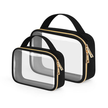 Wedama TSA Approved Toiletry Bag, 3 Pack Clear Makeup Bags with Handles, Quart Size Clear Toiletry Bags, PVC Cosmetic Bags for Women and Men, Carry on Airport Airline Compliant Bag, Black