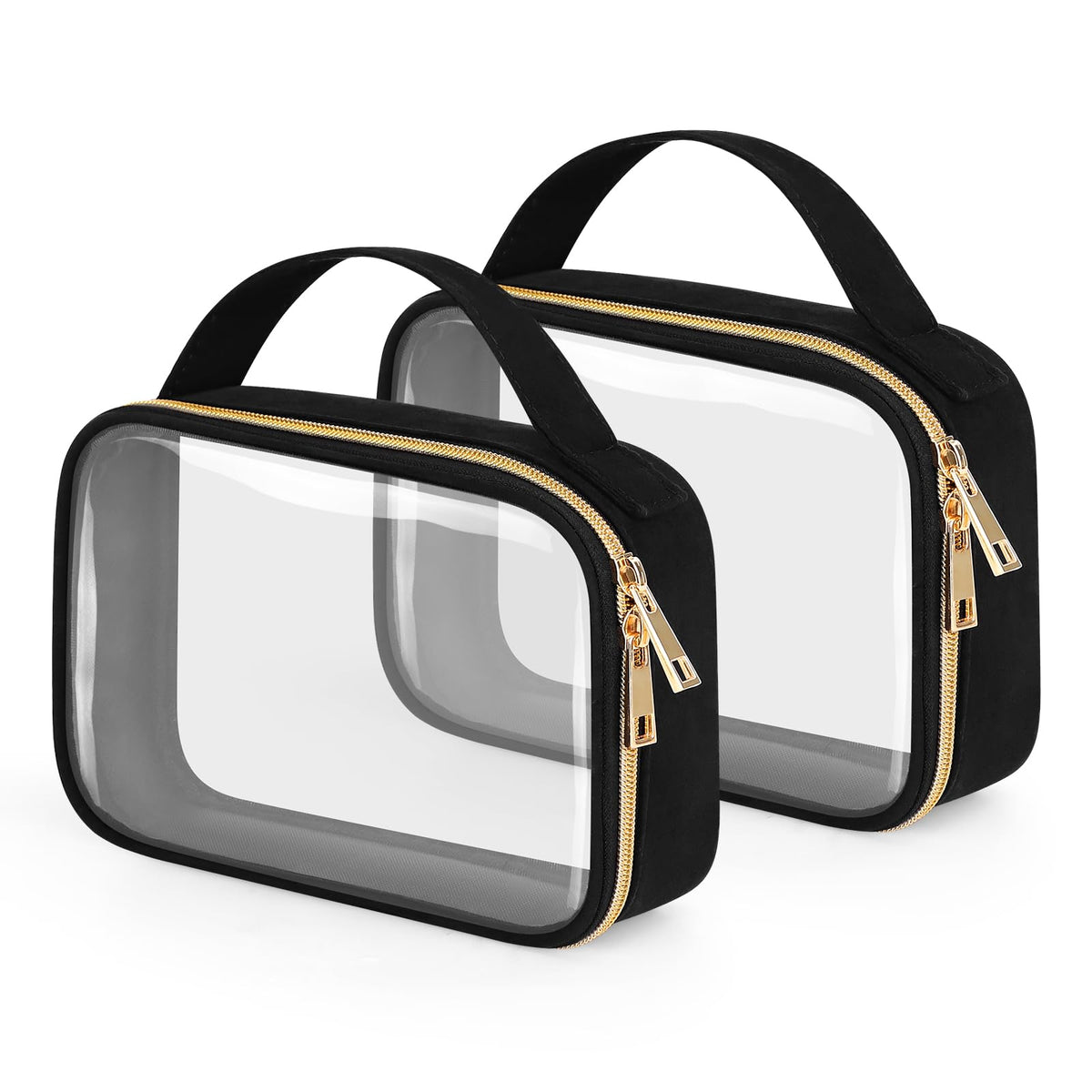 Wedama TSA Approved Toiletry Bag, 3 Pack Clear Makeup Bags with Handles, Quart Size Clear Toiletry Bags, PVC Cosmetic Bags for Women and Men, Carry on Airport Airline Compliant Bag, Black