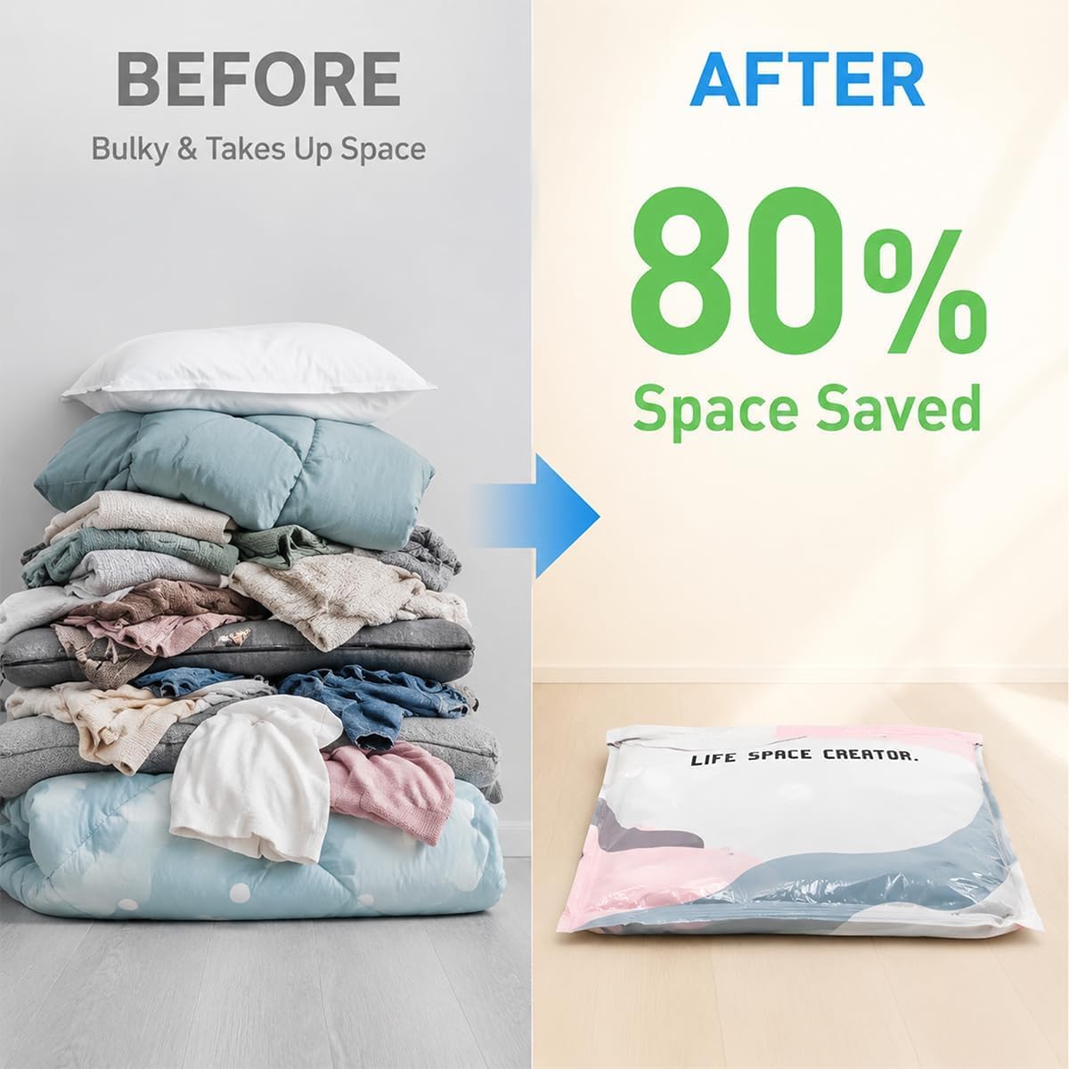 Better Life Space Bags, No Pump Vacuum Storage Bags for Clothes, Bedding & Comforters, Cube Compression Bags, 31 x 39 x 15 in, 2 Pack