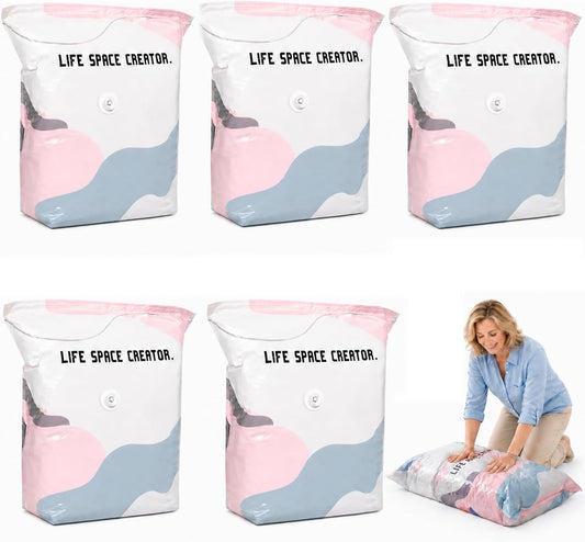 No-Pump Vacuum Storage Bags 3D Cube Space Saver Bags (5PCS, M)