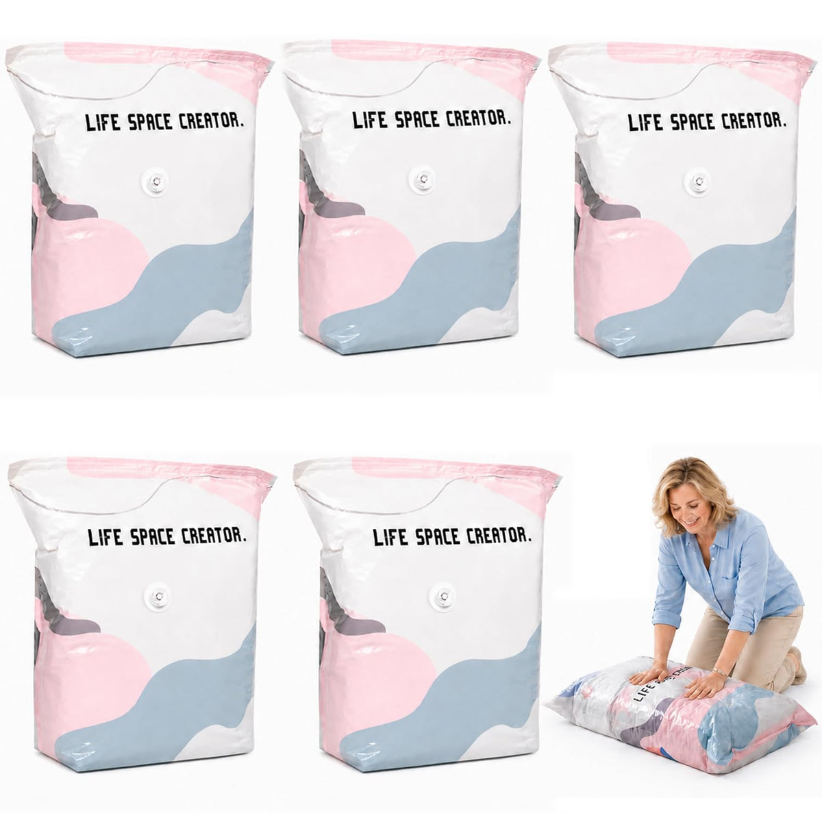 No-Pump Vacuum Storage Bags 3D Cube Space Saver Bags (5PCS, M)