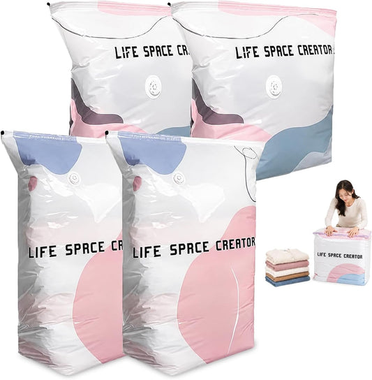 No Pump Vacuum Storage Bags 4Pk (2L+2M) Large Capacity