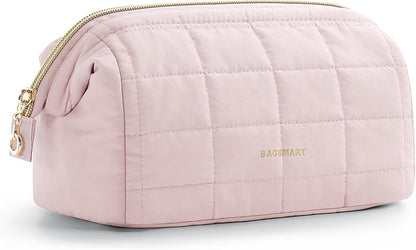 BAGSMART Makeup Bag Travel Toiletry Bag, Wide-open Zipper Pouch, Pink