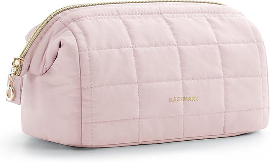 BAGSMART Makeup Bag Travel Toiletry Bag, Wide-open Zipper Pouch, Pink
