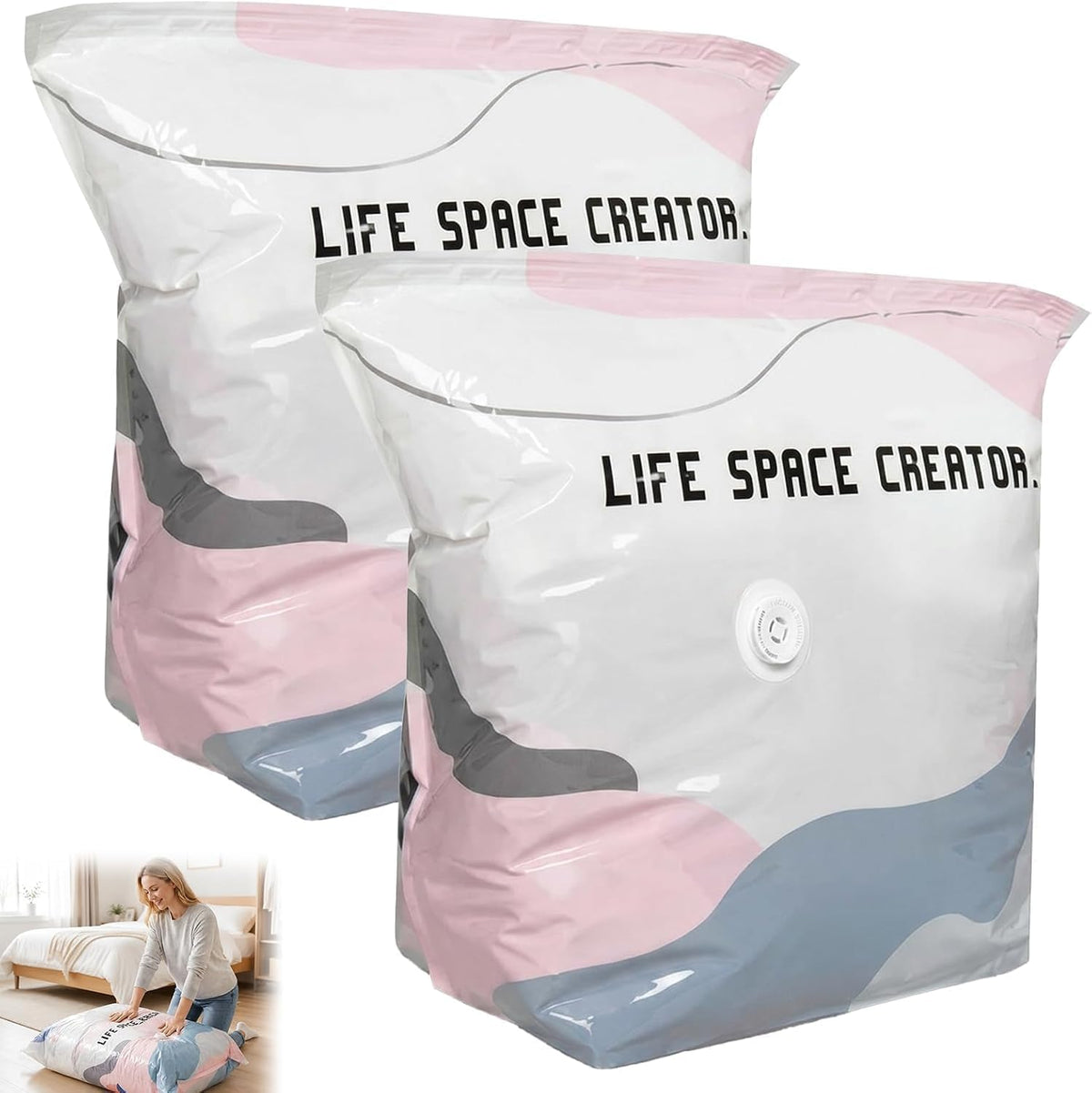 No Pump Vacuum Storage Bags, Cube Compression Space Saver Bags, 2 Pack,XL