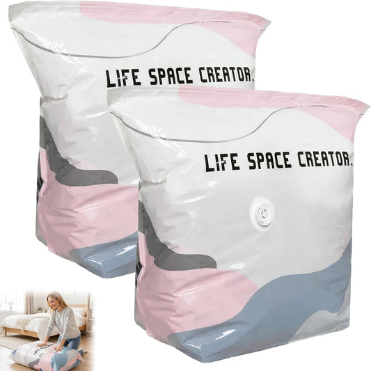 No Pump Vacuum Storage Bags, Cube Compression Space Saver Bags, 2 Pack,XL