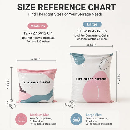 No Pump Vacuum Storage Bags – 3D Cube Stand-Up Design, Jumbo & Medium Sizes, PA+PE Thick Material for Clothes, Comforters & Bedding, Reusable No Pump Large Vacuum Storage Compression Bags (M+L)