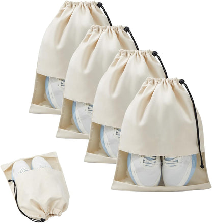 4 Pcs Shoe Bags for Travel with Clear TPU Window & Drawstring Closure