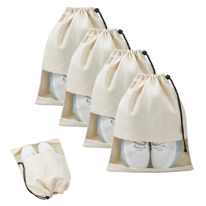 4 Pcs Shoe Bags for Travel with Clear TPU Window & Drawstring Closure