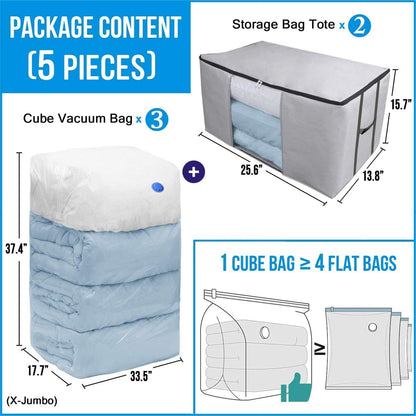 Vacuum Storage Bags, Cube Space Saver Bags, Bedding Space Saving Organizer