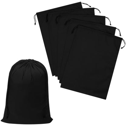 Black Cotton Drawstring Bags, Reusable Quality with Double String, For Storage Pantry Shoes Wardrobe Travel - Pack of 6 (Black Cotton Blend, 12 x 16 Inch)
