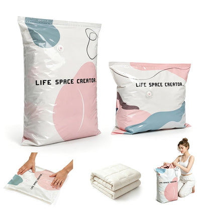 No Pump Vacuum Storage Bags – 3D Cube Stand-Up Design, Jumbo & Medium Sizes, PA+PE Thick Material for Clothes, Comforters & Bedding, Reusable No Pump Large Vacuum Storage Compression Bags (M+L)