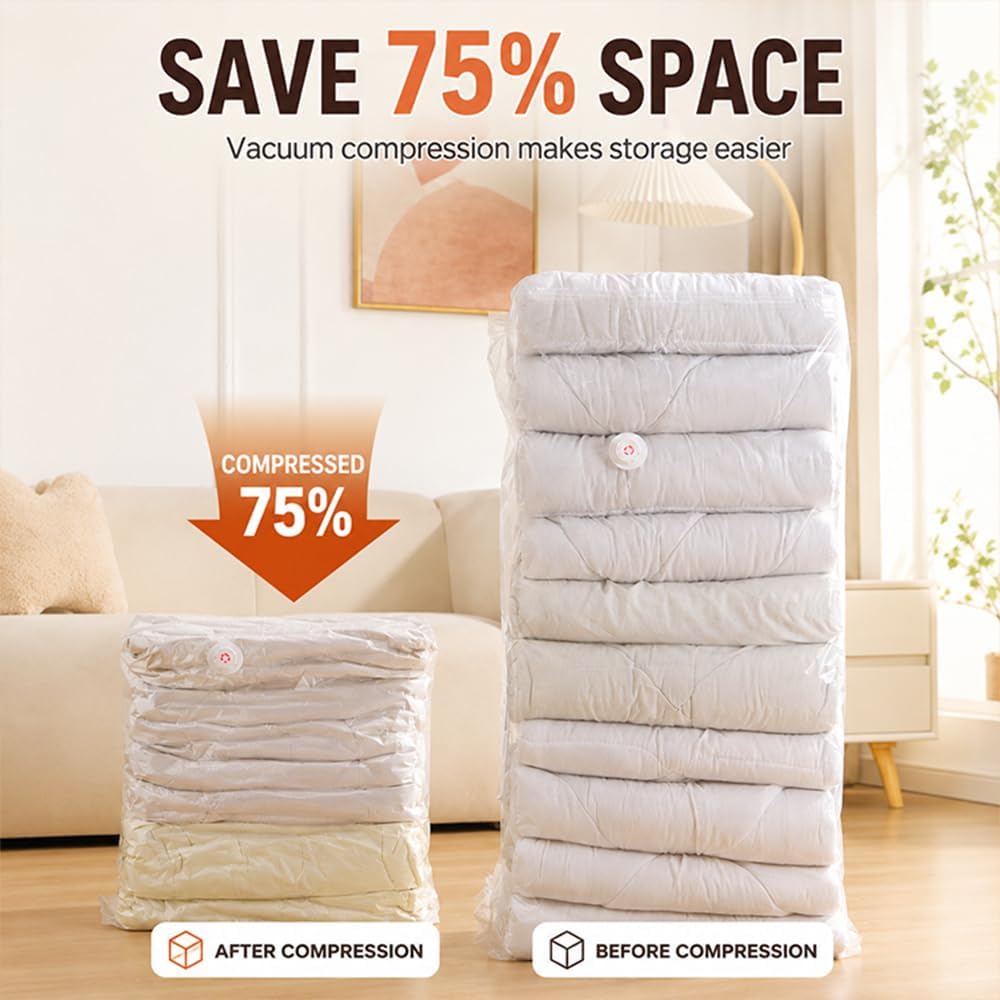 4 Pack No-Pump Vacuum Storage Bags,New 3D Compression Bags,Clear Space Saver Bags for Clothes,Comforters and Blankets
