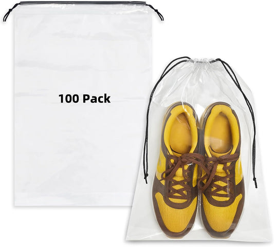 LazyMe Clear Large Shoe Bags for Travel, 12 x 18 Inch, 100 Pack