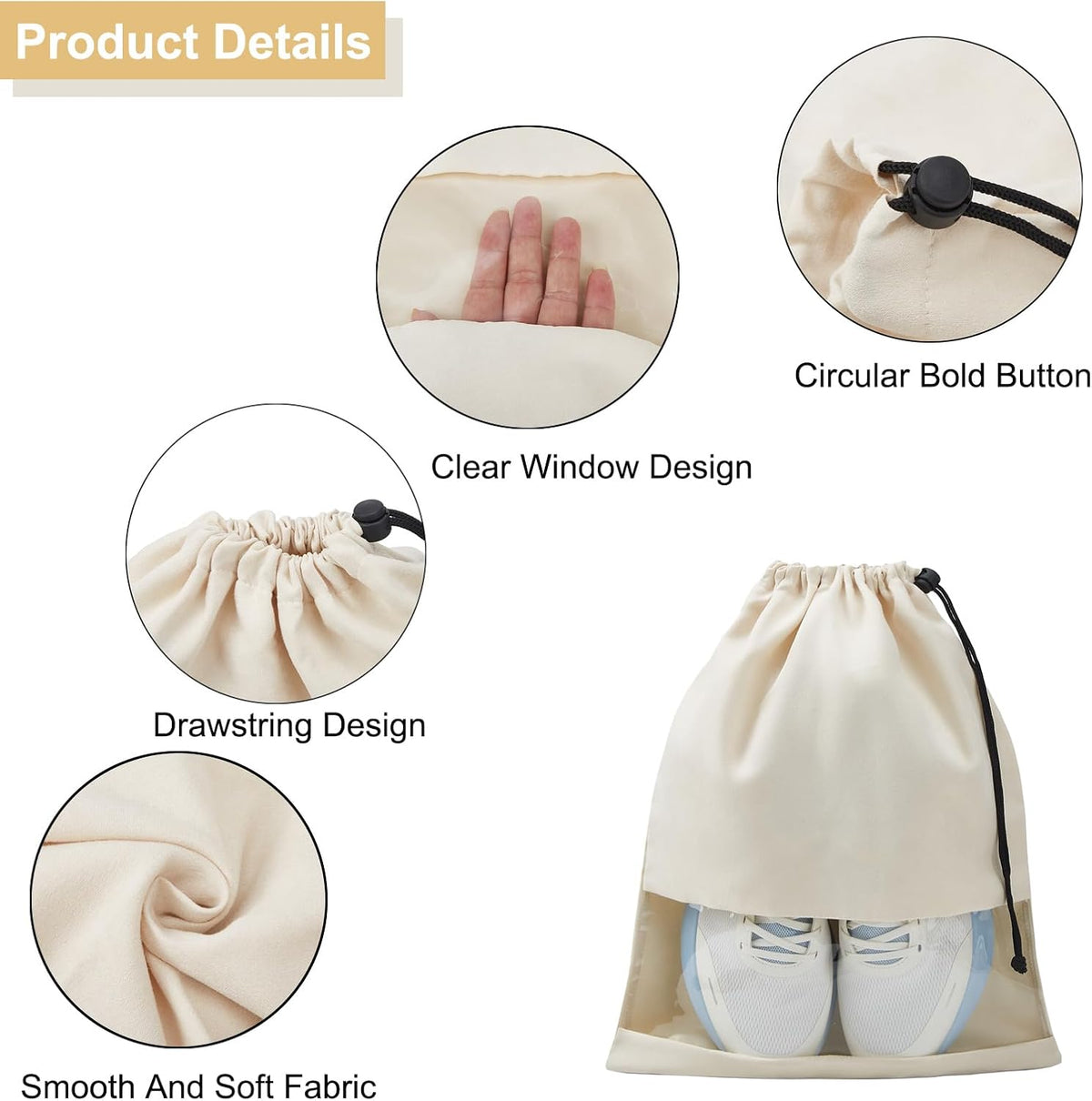 4 Pcs Shoe Bags for Travel with Clear TPU Window & Drawstring Closure