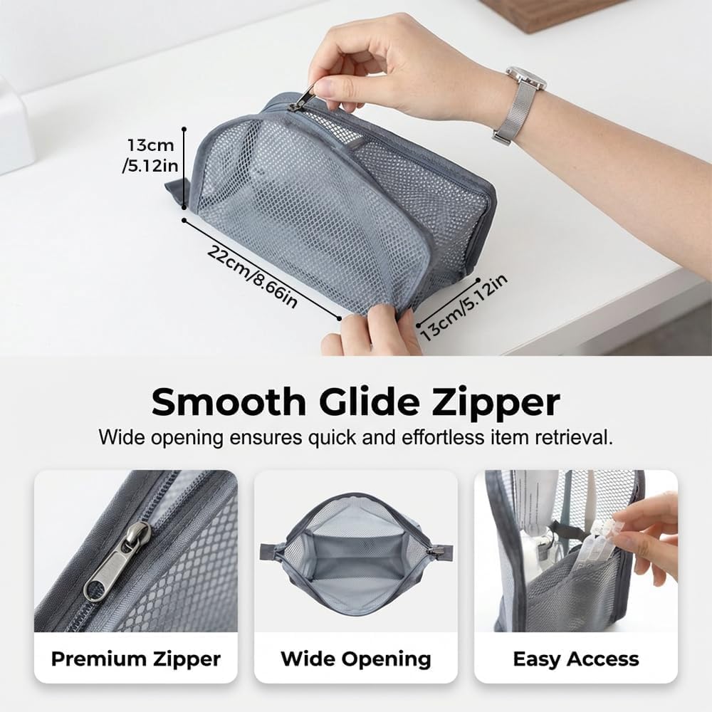 Standing Toiletry Bag, 2026 Upgrade Mesh Large Capacity Cosmetic Waterproof Bag, Portable Lightweight Travel Toiletry Bag Water Resistant Toiletries Storage Bag (White+Black 2Pack)