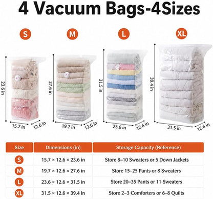 4 Pack No-Pump Vacuum Storage Bags,New 3D Compression Bags,Clear Space Saver Bags for Clothes,Comforters and Blankets